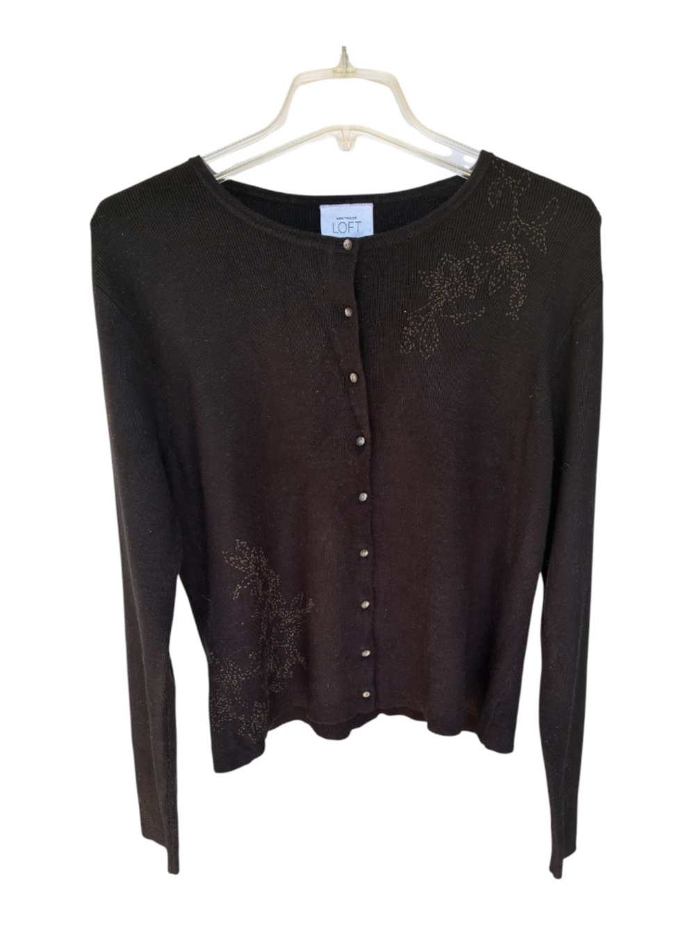 Ann Taylor LOFT Black Embroidered Button up Cardigan-Size L